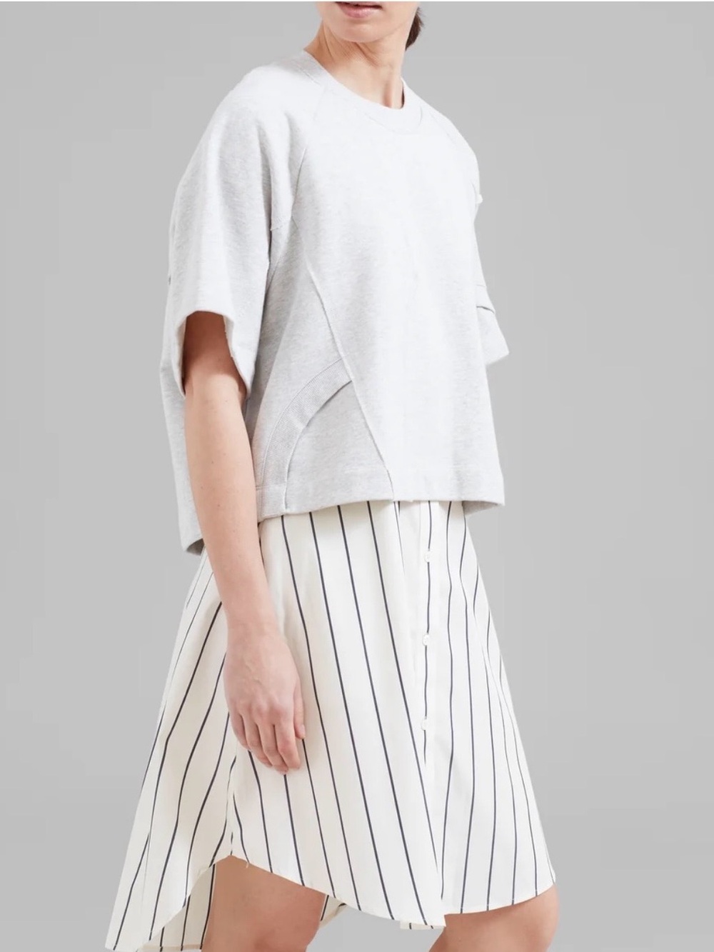 NWT 3.1 Phillip Lim Patched Sweatshirt Stripe Combo Dress, Ash Gray Multi Sz Med